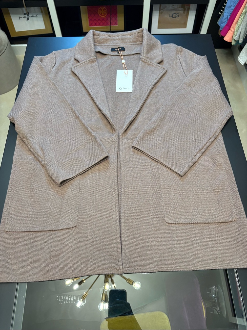 🆕🎉NWT Quince 💯% Organic 🌱Cotton Open-Front Knit Blazer in Heather Brown - Picture 5 of 10